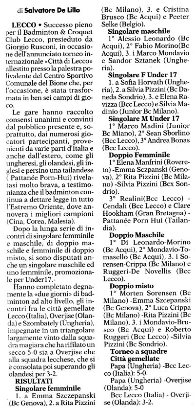 articolo Gazzetta di Lecco 22-09-03 e risultati